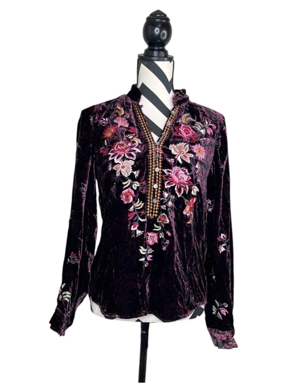 NWT Sundance Elisabeth Sz XS Whimsigoth Velvet Floral Embroidered Blouse